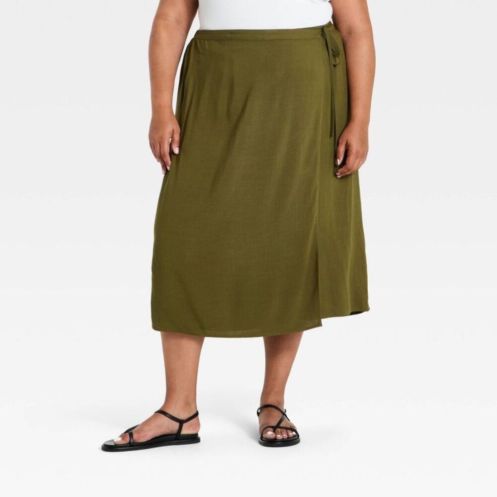 Women's Plus Midi Skirt - Ava & Viv Olive Green 2X